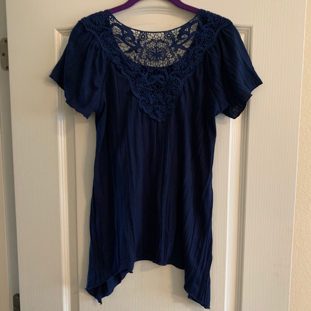 French Laundry blue asymmetrical hem top